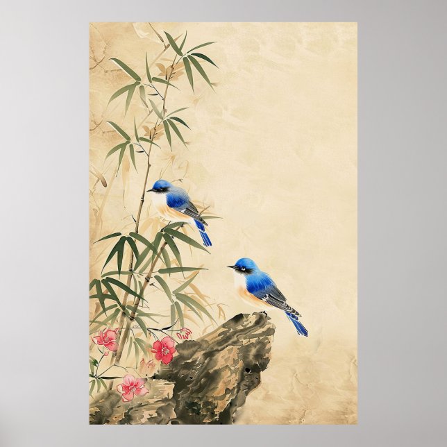 Vintage Japanese Bird Blossom Poster (Front)