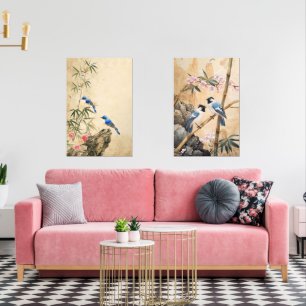 Vintage Japanese Bird Blossom Poster Wall Art Sets