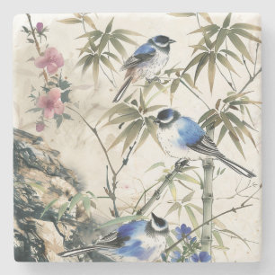 Vintage Japanese Bird Blossom Stone Coaster