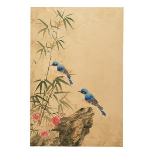 Vintage Japanese Bird Blossom Wood Wall Art
