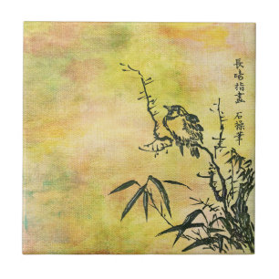 Vintage Japanese Bird Ceramic Tile