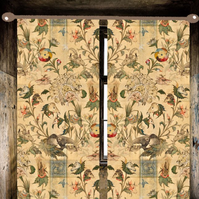 Vintage Japanese Birds Elephant Tree Floral Light Sheer Curtains (Creator Uploaded)