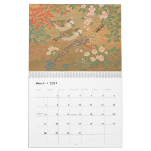 Vintage Japanese Birds & Flora Woodblock Calendar