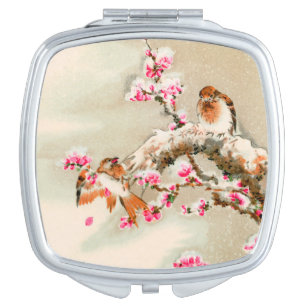Vintage japanese birds on a branch compact mirror