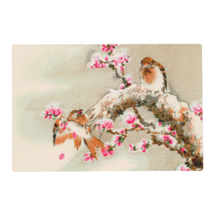 Vintage japanese birds on a branch placemat