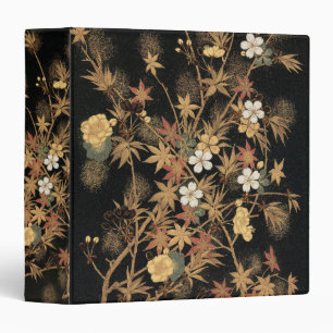 Vintage Japanese Black Gold Autumn Floral Art 3 Ring Binder