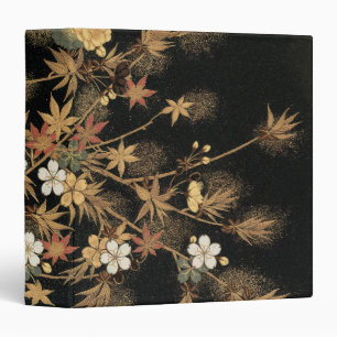 Vintage Japanese Black Gold Autumn Floral Art 3 Ring Binder