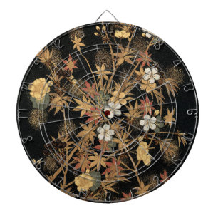 Vintage Japanese Black Gold Autumn Floral Art Dart Board