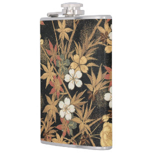 Vintage Japanese Black Gold Autumn Floral Art Flask