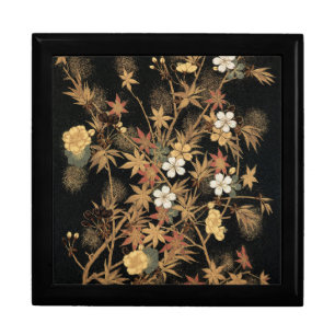 Vintage Japanese Black Gold Autumn Floral Art Gift Box