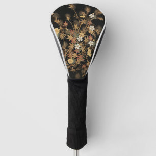 Vintage Japanese Black Gold Autumn Floral Art Golf Head Cover
