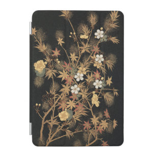 Vintage Japanese Black Gold Autumn Floral Art iPad Mini Cover