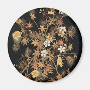 Vintage Japanese Black Gold Autumn Floral Art Magnet