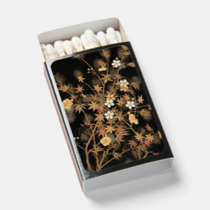 Vintage Japanese Black Gold Autumn Floral Art Matchboxes