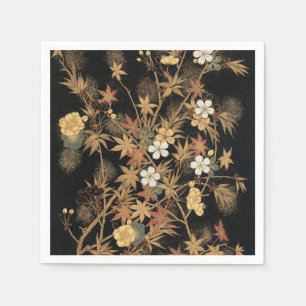 Vintage Japanese Black Gold Autumn Floral Art Napkins