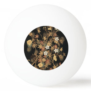 Vintage Japanese Black Gold Autumn Floral Art Ping Pong Ball