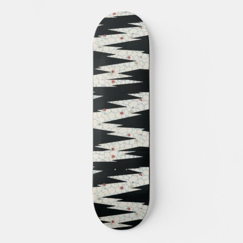 Vintage Japanese Black  White Flowers  Skateboard