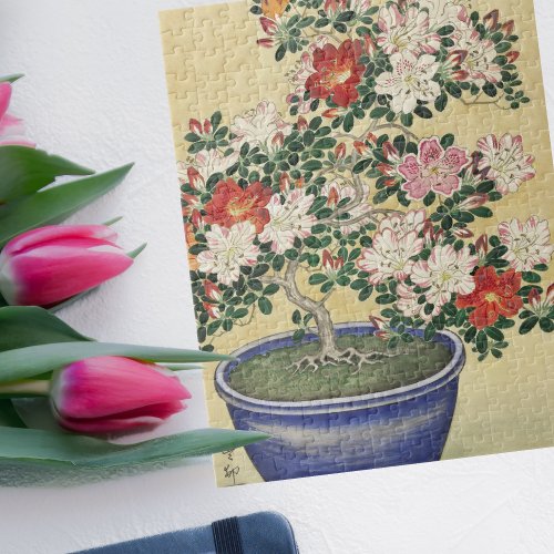 Vintage Japanese Blooming Azalea Bonsai Art Jigsaw Puzzle
