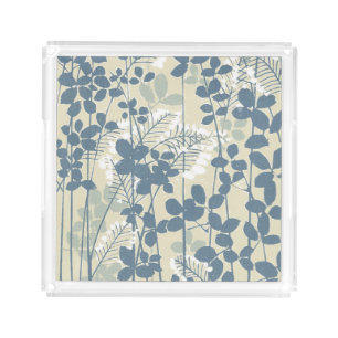 Vintage Japanese Blue Botanical: Cream Leaf Fern Acrylic Tray
