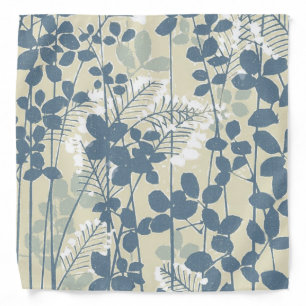 Vintage Japanese Blue Botanical: Cream Leaf Fern Bandana