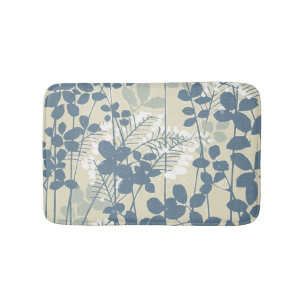 Vintage Japanese Blue Botanical: Cream Leaf Fern Bathroom Mat