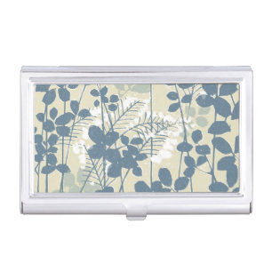 Vintage Japanese Blue Botanical: Cream Leaf Fern Business Card Case