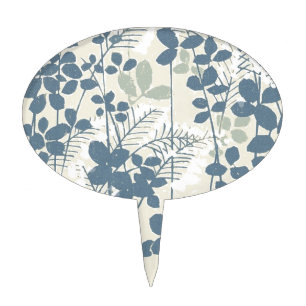 Vintage Japanese Blue Botanical: Cream Leaf Fern Cake Topper