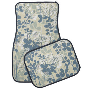 Vintage Japanese Blue Botanical: Cream Leaf Fern Car Floor Mat