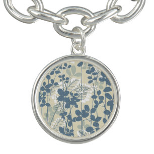 Vintage Japanese Blue Botanical: Cream Leaf Fern Charm Bracelet