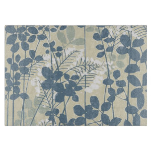 Vintage Japanese Blue Botanical: Cream Leaf Fern Cutting Board