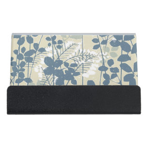 Vintage Japanese Blue Botanical: Cream Leaf Fern Desk Business Card Holder