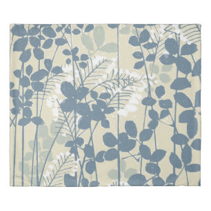 Vintage Japanese Blue Botanical: Cream Leaf Fern Duvet Cover