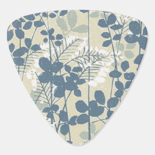Vintage Japanese Blue Botanical: Cream Leaf Fern Guitar Pick