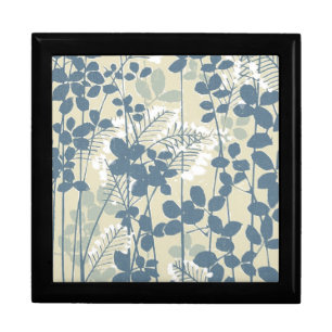 Vintage Japanese Blue Botanical: Cream Leaf Fern Jewelry Box