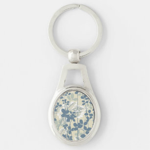 Vintage Japanese Blue Botanical: Cream Leaf Fern Keychain