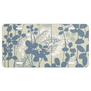 Vintage Japanese Blue Botanical: Cream Leaf Fern License Plate