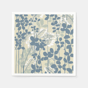 Vintage Japanese Blue Botanical: Cream Leaf Fern Napkins