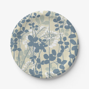 Vintage Japanese Blue Botanical: Cream Leaf Fern Paper Plates