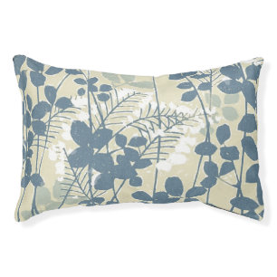 Vintage Japanese Blue Botanical: Cream Leaf Fern Pet Bed