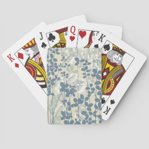 Vintage Japanese Blue Botanical: Cream Leaf Fern Poker Cards