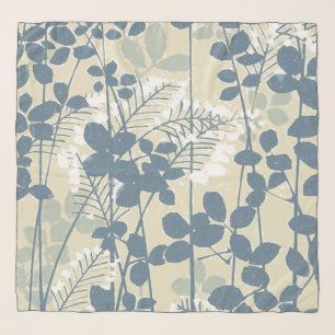 Vintage Japanese Blue Botanical: Cream Leaf Fern Scarf