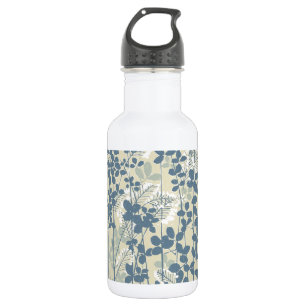 Vintage Japanese Blue Botanical: Cream Leaf Fern Stainless Steel Water Bottle