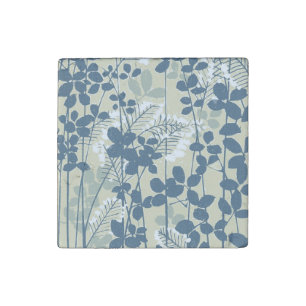 Vintage Japanese Blue Botanical: Cream Leaf Fern Stone Magnet