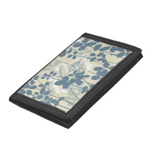 Vintage Japanese Blue Botanical: Cream Leaf Fern Tri-fold Wallet