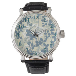 Vintage Japanese Blue Botanical: Cream Leaf Fern Watch
