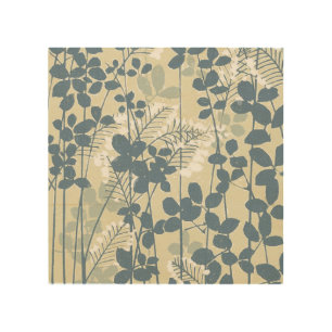 Vintage Japanese Blue Botanical: Cream Leaf Fern Wood Wall Decor