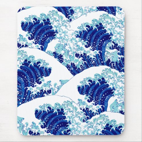 Vintage Japanese Blue Waves Ocean Mouse Pad