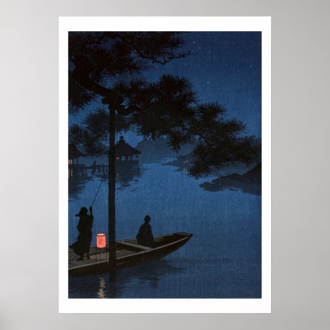Vintage Japanese Boat At Night Ukiyo-e Poster (Front)