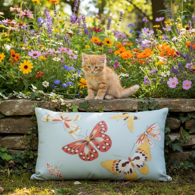 Vintage Japanese Butterflies Outdoor Pillow (Blue outdoor pillow with butterflies!)