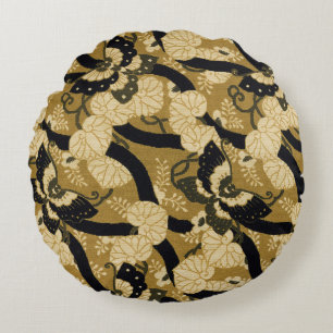 Vintage Japanese Butterfly G.A. Audsley Pattern Round Pillow